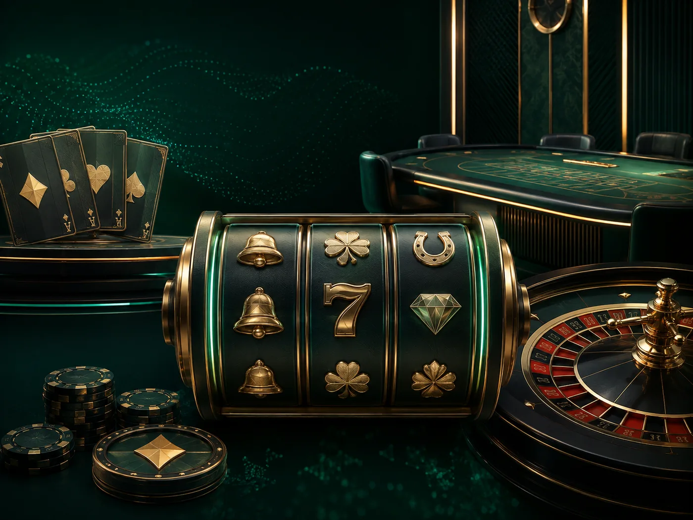 Ilustrasi kategori slot, meja, live, dan olahraga dalam lobi kasino generik