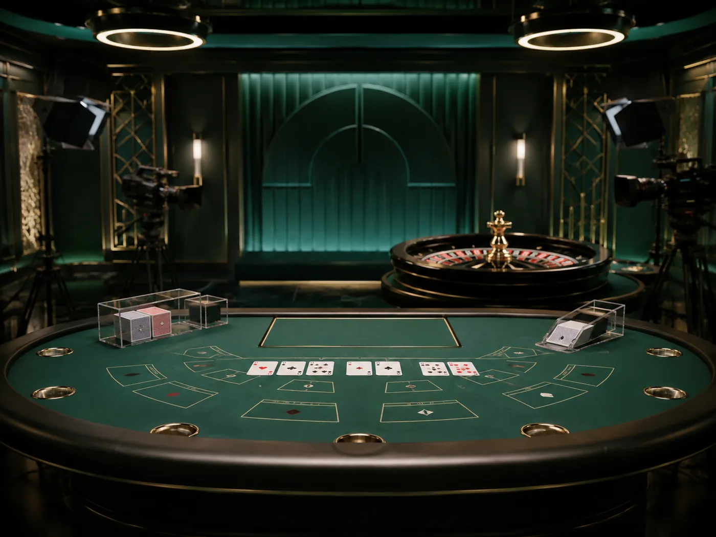 Meja roulette dan kartu generik yang menekankan keputusan terukur